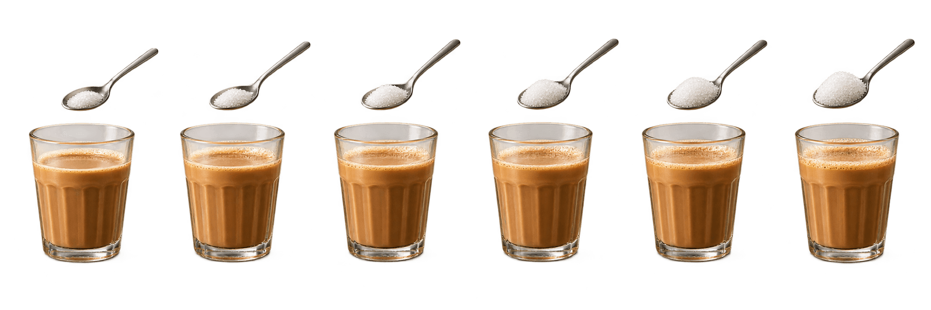 An illustration of six cups of chai in a row